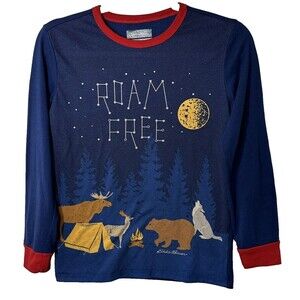 Eddie Bauer Pajama Tops/Bottoms 2pc Kid’s Sz M 10-12 Roam Free Plaid & Animals